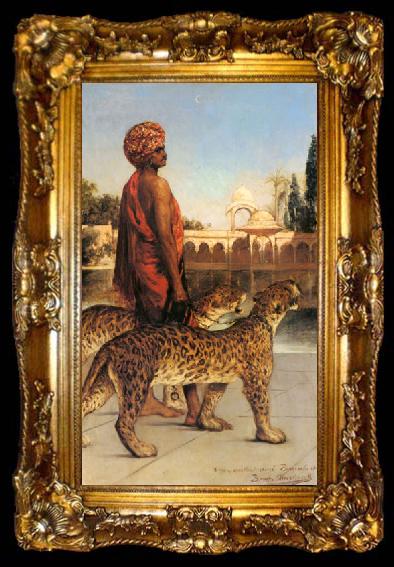 framed  Jean-Joseph Benjamin-Constant Palace Guard with Two Leopards, ta009-2